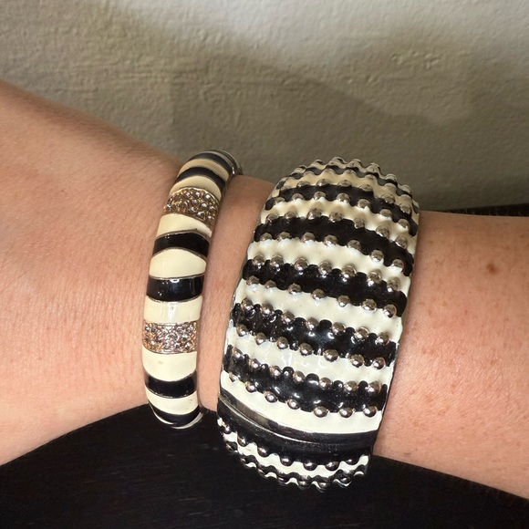 Jewelry - Black and White Bracelet Set | Chunky Statement Bangle + Enamel Stripe Bangle